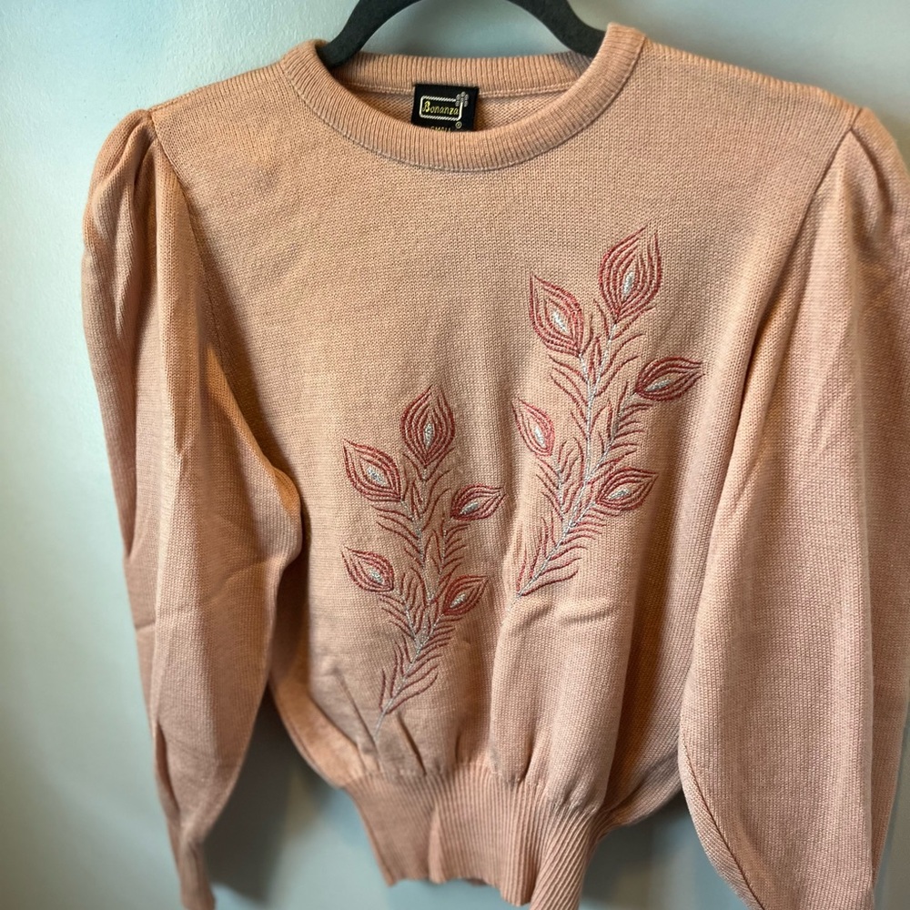 Vintage Bonanza embroidered sweater pink small